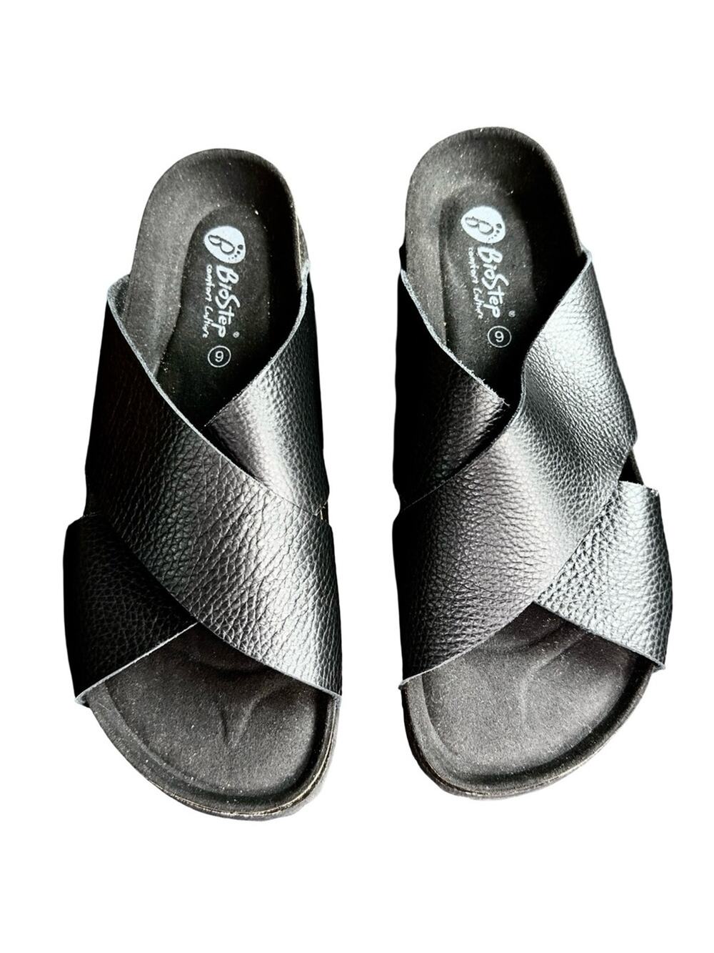 BioStep Comfort Culture Made is Spain Black Crisscross Slide Sandals SIZE 9